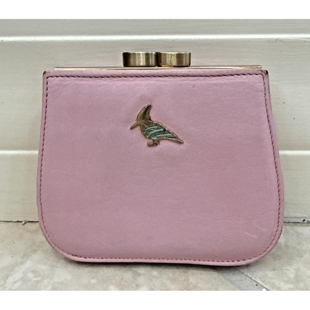 ONE ODD BIRD Pink Leather Kiss Lock Wallet Purse 4x3.5x1 Logo